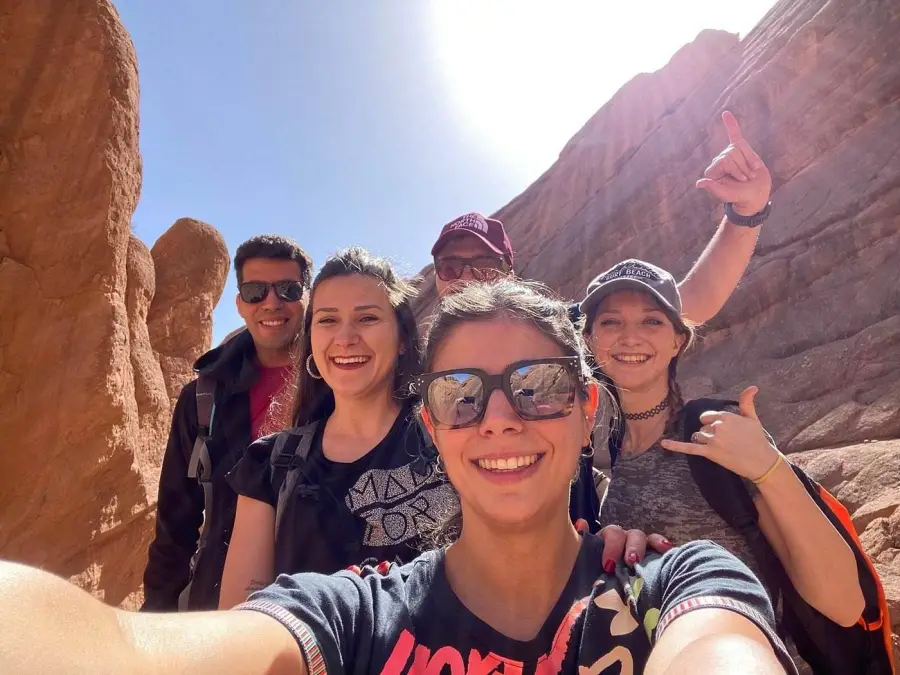 A local guide with a group of travellers in the Todra Gorge